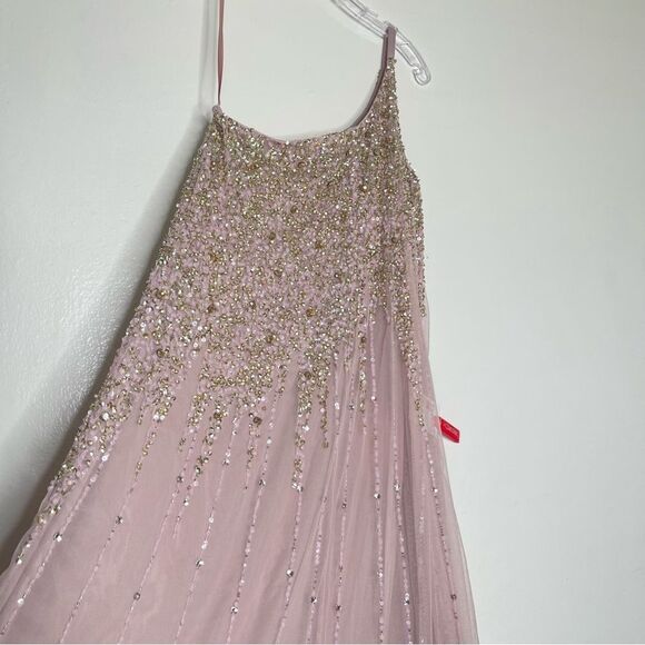 Mac Duggal 9224 Size 4 One Shoulder Embellished Trapeze A-Line Gown, Tan/Blush - Picture 10 of 13